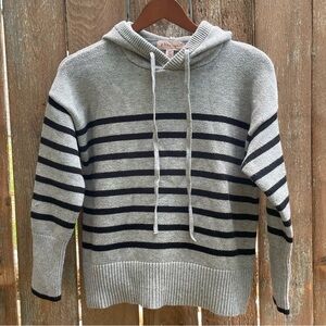 PHILOSOPHY Womens Gray Black Stripe Hooded Cropped Knit Sweater Size Small